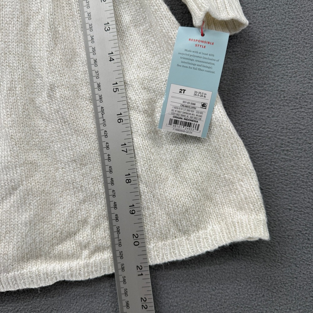 Cat Jack Cream Knit Sweater Dress Girls 2T Long Sleeve Sparkle Fair Isle Accents - Picture 2 of 5